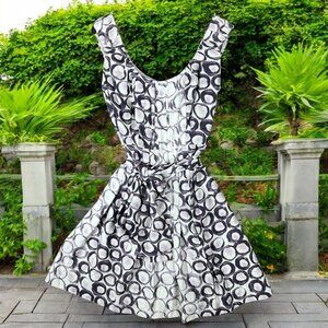 Adrianna Papelli sz 12 Fit Flare Sleeveless Geometric circle Dress tie waist